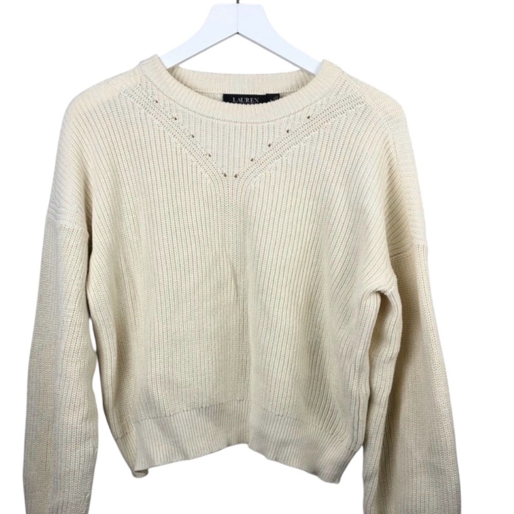 Lauren Ralph Lauren Cream Crew Neck Cropped‎ Sweater